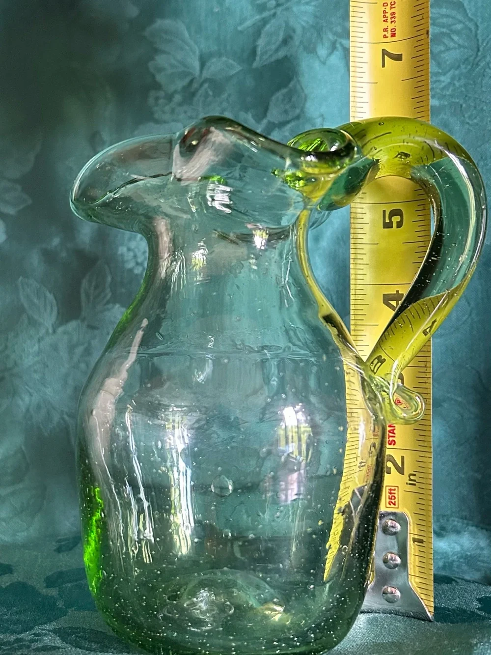 Handblown Green Glass Pitcher - Artisan Home Art